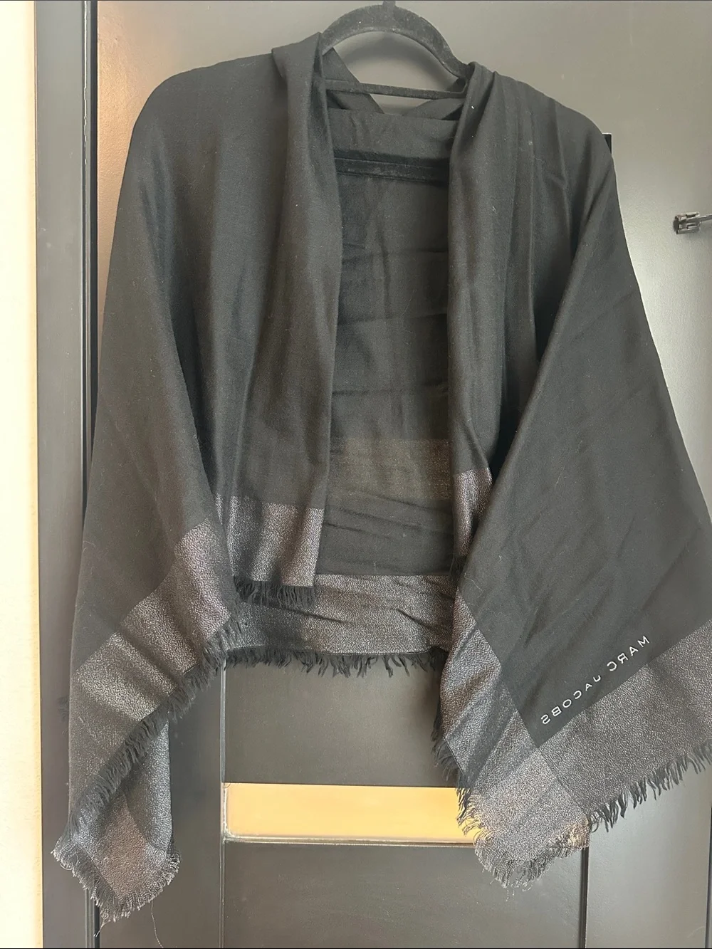 Marc Jacobs Black Shawl with Shimmery Silver Trim